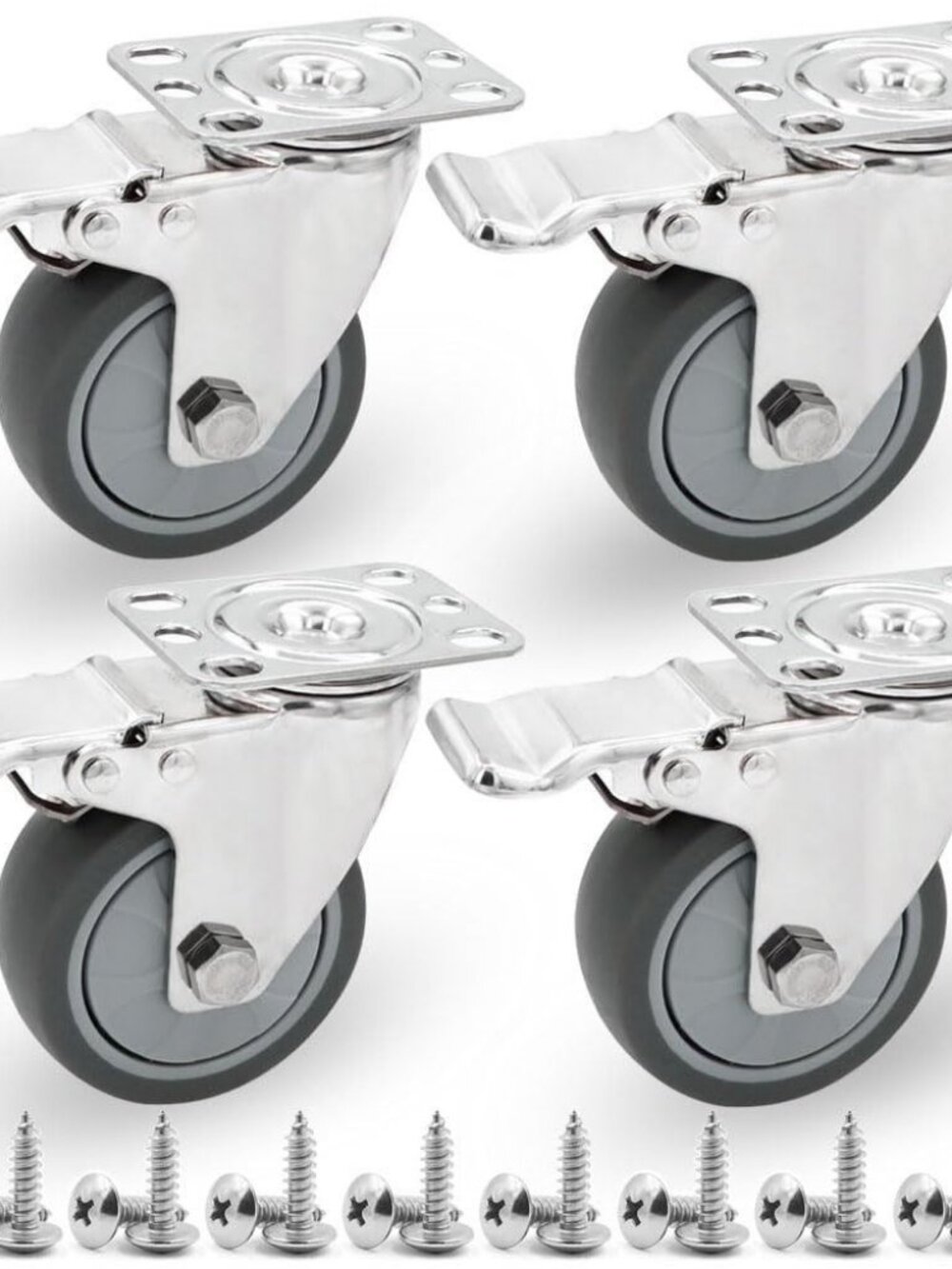 Stainless Steel 3 Inch Caster Wheels with Brake – Heavy Duty 304 Casters Set of